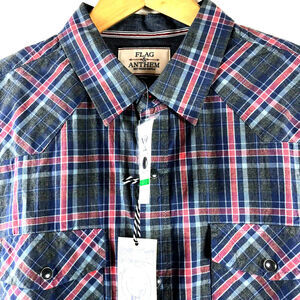 Flag & Anthem Long Sleeve Western Gray Plaid Pearl Snap Shirt Sz Medium $59